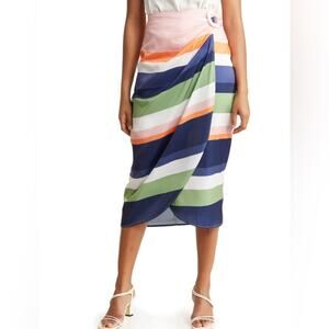 Woman’s Jaclyn Smith Stripe Buckle Wrap Satin Midi Skirt Size  XL